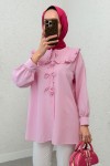 Fırfır Yakalı Tesettür Tunik 1596 - PEMBE Fırfır Yakalı Tesettür Tunik 1596 - PEMBE