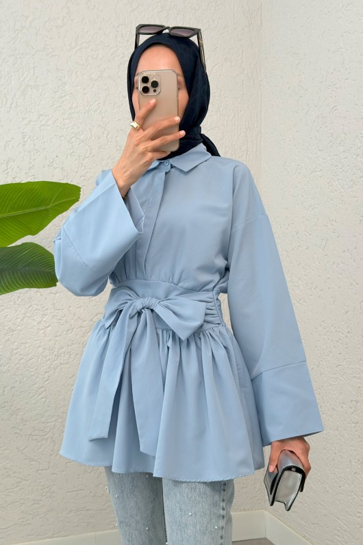 Kimono Kol Fiyonklu Tunik 1613 - BEBE MAVİSİ