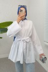 Kimono Kol Fiyonklu Tunik 1613 - BEYAZ Kimono Kol Fiyonklu Tunik 1613 - BEYAZ