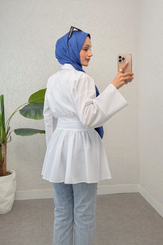 Kimono Kol Fiyonklu Tunik 1613 - BEYAZ Kimono Kol Fiyonklu Tunik 1613 - BEYAZ