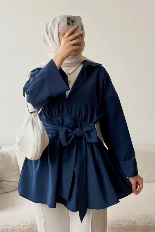 Kimono Kol Fiyonklu Tunik 1613 - LACİVERT