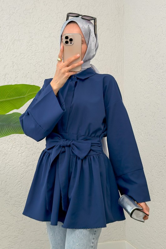 Kimono Kol Fiyonklu Tunik 1613 - LACİVERT