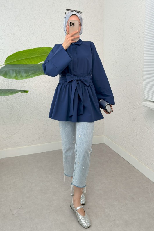 Kimono Kol Fiyonklu Tunik 1613 - LACİVERT