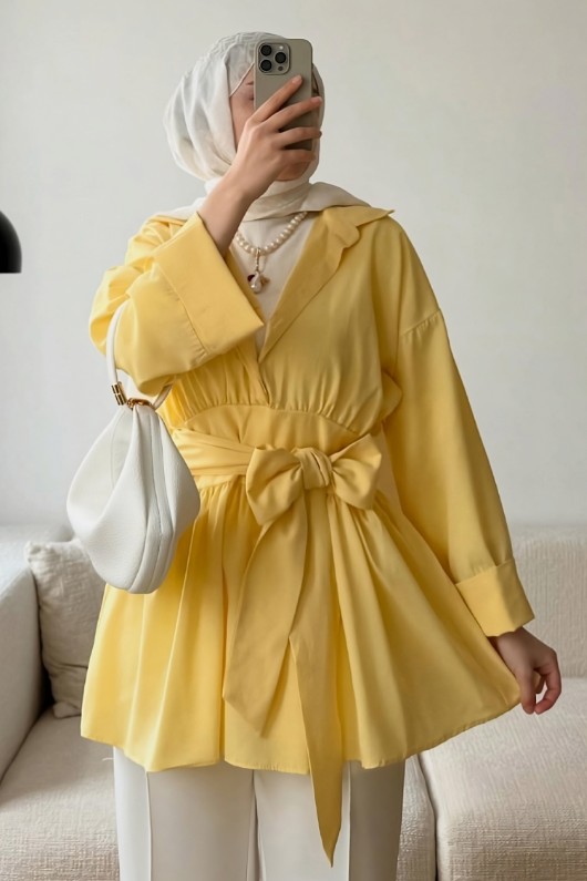 Kimono Kol Fiyonklu Tunik 1613 - SARI