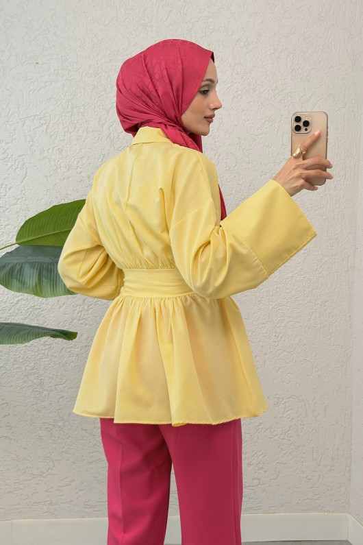 Kimono Kol Fiyonklu Tunik 1613 - SARI