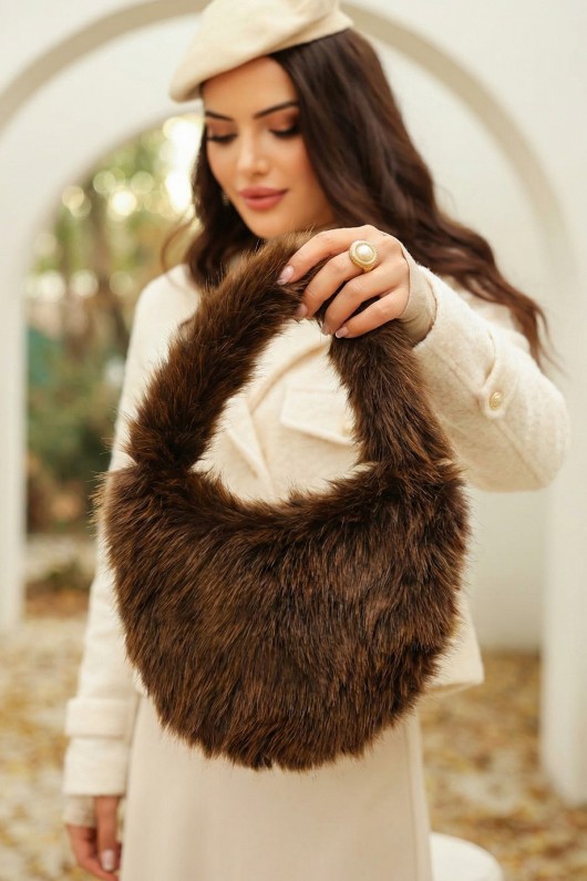 Suni Kürk Omuz Çantası 18212 - KAHVERENGİ