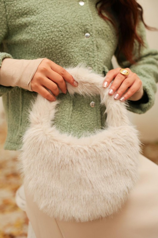 Suni Kürk Omuz Çantası 18212 - TAŞ RENGİ