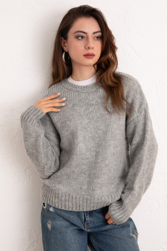 Bisiklet Yaka Basic Kazak 19185 - GRİ