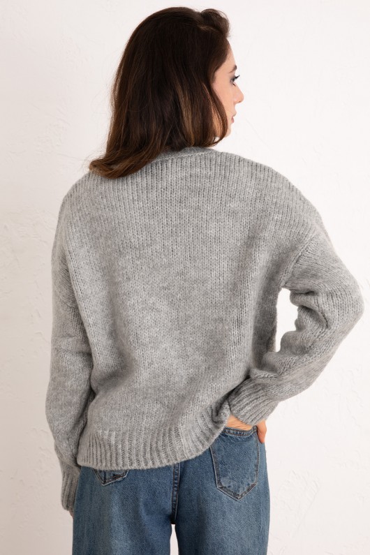 Bisiklet Yaka Basic Kazak 19185 - GRİ