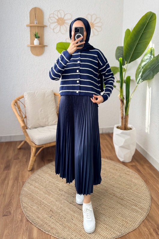 Düğmeli Kısa Triko Hırka 1920 - LACİVERT