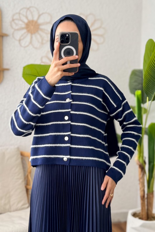 Düğmeli Kısa Triko Hırka 1920 - LACİVERT