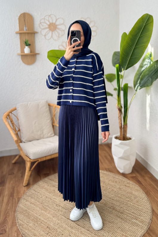 Düğmeli Kısa Triko Hırka 1920 - LACİVERT