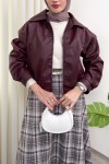 Beli Lastikli Suni Deri Ceket 2016 - BORDO Beli Lastikli Suni Deri Ceket 2016 - BORDO