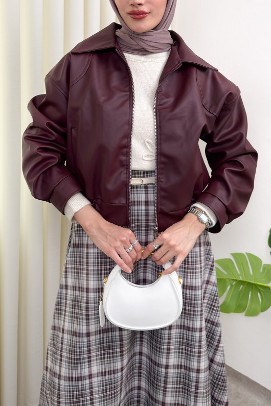 Beli Lastikli Suni Deri Ceket 2016 - BORDO Beli Lastikli Suni Deri Ceket 2016 - BORDO
