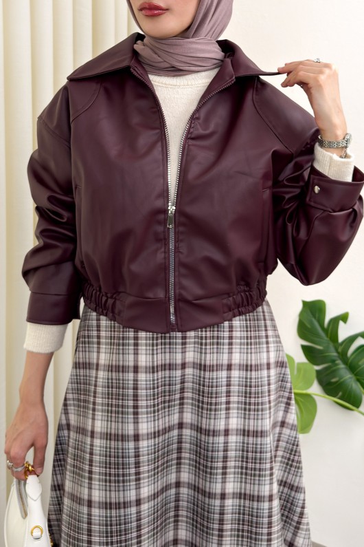 Beli Lastikli Suni Deri Ceket 2016 - BORDO Beli Lastikli Suni Deri Ceket 2016 - BORDO