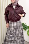 Beli Lastikli Suni Deri Ceket 2016 - BORDO Beli Lastikli Suni Deri Ceket 2016 - BORDO