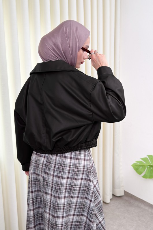 Beli Lastikli Suni Deri Ceket 2016 - SİYAH Beli Lastikli Suni Deri Ceket 2016 - SİYAH