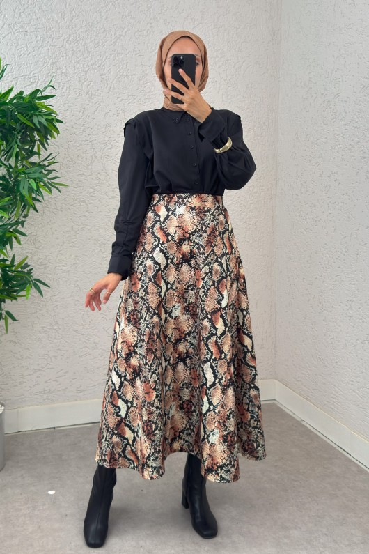 Fütüristik Desen Scuba Etek 2019 - BEJ Fütüristik Desen Scuba Etek 2019 - BEJ