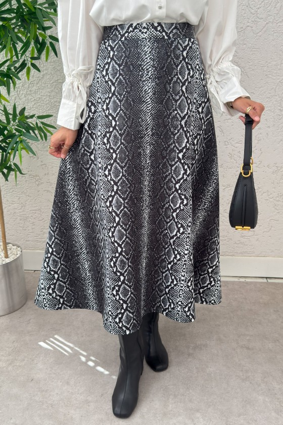 Fütüristik Desen Scuba Etek 2019 - SİYAH