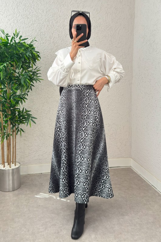 Fütüristik Desen Scuba Etek 2019 - SİYAH Fütüristik Desen Scuba Etek 2019 - SİYAH