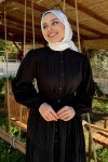 2024 Hakim Yaka Kuşaklı Elbise - SİYAH