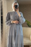 2024 Hakim Yaka Kuşaklı Elbise - GRİ