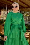 2024 Hakim Yaka Kuşaklı Elbise - YEŞİL