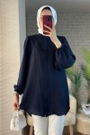 2027 Nakış Detaylı Keten Tunik - LACİVERT