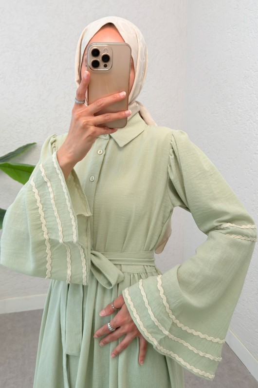 İspanyol Kol Kuşaklı Elbise 2035 - ÇAĞLA YEŞİLİ