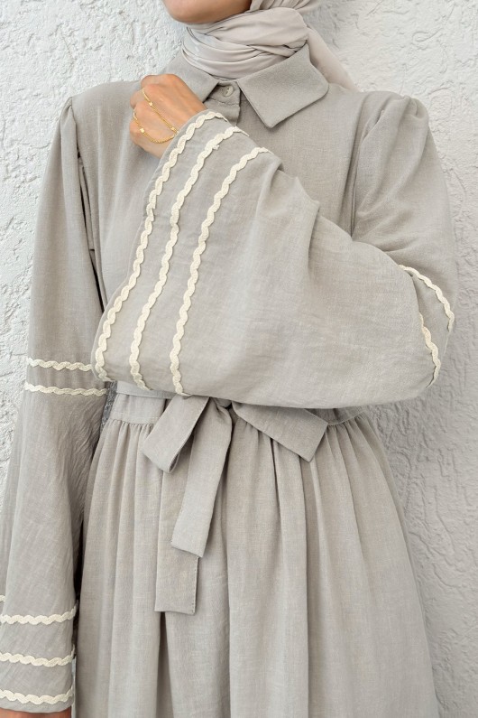 İspanyol Kol Kuşaklı Elbise 2035 - KOYU TAŞ İspanyol Kol Kuşaklı Elbise 2035 - KOYU TAŞ