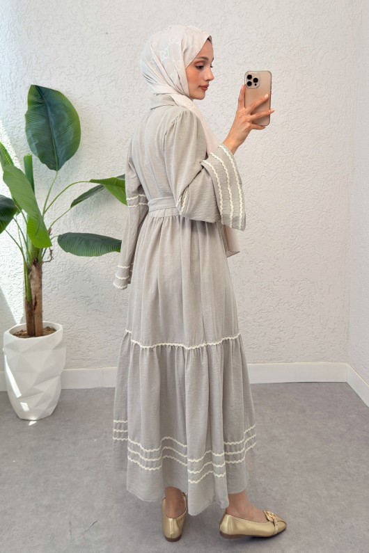 İspanyol Kol Kuşaklı Elbise 2035 - KOYU TAŞ İspanyol Kol Kuşaklı Elbise 2035 - KOYU TAŞ