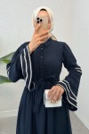 İspanyol Kol Kuşaklı Elbise 2035 - LACİVERT