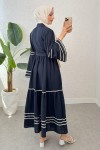 İspanyol Kol Kuşaklı Elbise 2035 - LACİVERT
