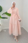 İspanyol Kol Kuşaklı Elbise 2035 - PUDRA İspanyol Kol Kuşaklı Elbise 2035 - PUDRA