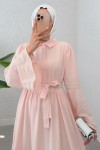 İspanyol Kol Kuşaklı Elbise 2035 - PUDRA İspanyol Kol Kuşaklı Elbise 2035 - PUDRA