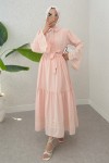 İspanyol Kol Kuşaklı Elbise 2035 - PUDRA İspanyol Kol Kuşaklı Elbise 2035 - PUDRA