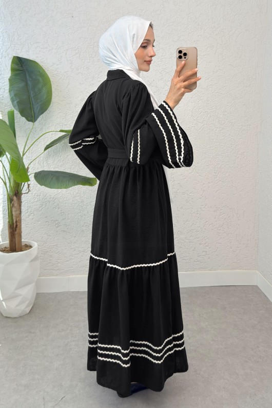 İspanyol Kol Kuşaklı Elbise 2035 - SİYAH