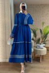 2035 İspanyol Kol Kuşaklı Elbise - PARLEMENT MAVİSİ