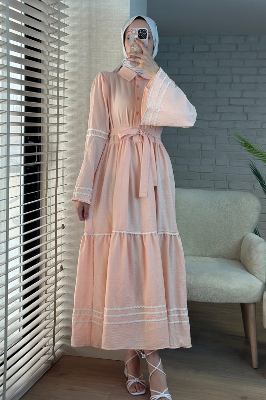 2035 İspanyol Kol Kuşaklı Elbise - SOMON