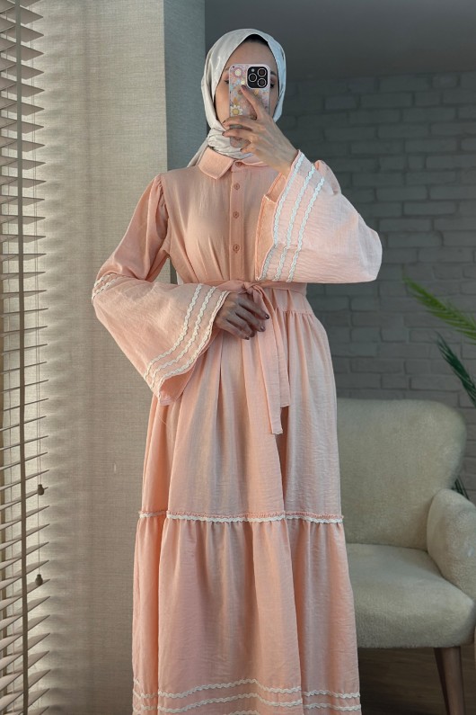 2035 İspanyol Kol Kuşaklı Elbise - SOMON