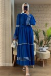 2035 İspanyol Kol Kuşaklı Elbise - PARLEMENT MAVİSİ