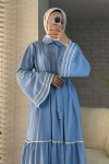 2035 İspanyol Kol Kuşaklı Elbise - BEBE MAVİSİ