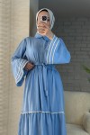2035 İspanyol Kol Kuşaklı Elbise - BEBE MAVİSİ