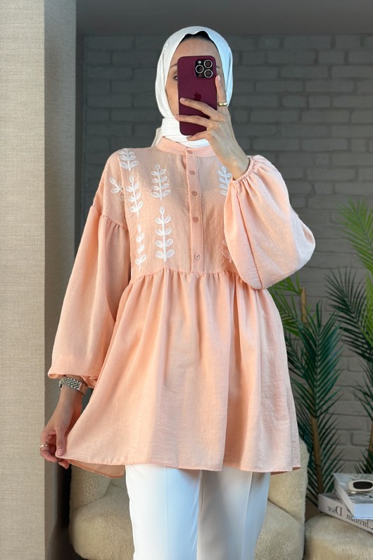 2036 Önü Çiçek Nakışlı Tunik - SOMON