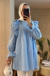 2044 Omuzları Fırfırlı Tunik - BEBE MAVİSİ