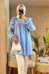 2044 Omuzları Fırfırlı Tunik - BEBE MAVİSİ