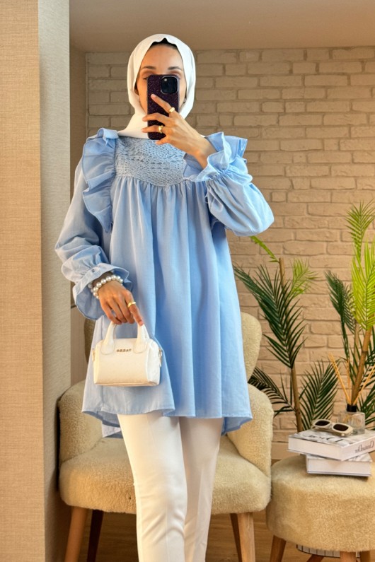 2044 Omuzları Fırfırlı Tunik - BEBE MAVİSİ