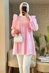2044 Omuzları Fırfırlı Tunik - PEMBE