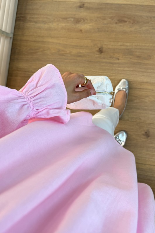 2044 Omuzları Fırfırlı Tunik - PEMBE