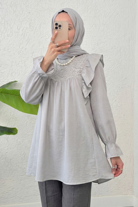 Omuz Fırfır Detaylı Tunik 2044 - GRİ